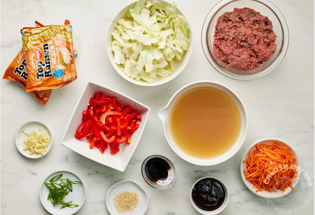 Локшина Рамен з Яловичиною інгрідієнти Локшина Рамен з Яловичиною інгрідієнти